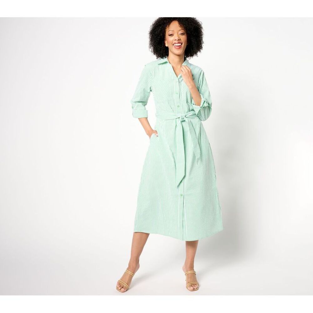 Joan Rivers Classics Collection Women's Petite Dress 2XP Seersucker Green